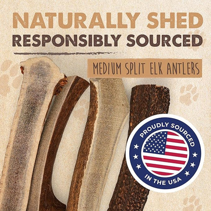 Mighty Paw Naturals Split Elk Antler for Dogs | USA Sourced, Long Lasting Chew for Aggressive Chewers – Low Odor, Natural Alternative to Dog Toys