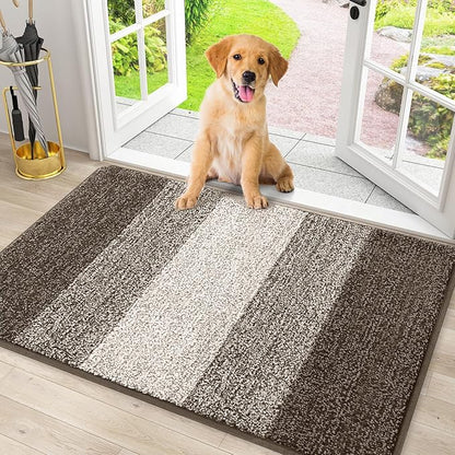 Smiry Dog Door Mat for Muddy Paws, Absorbs Moisture and Dirt, Low-Profile Entryway Mat with Non-Slip Backing, Entry Indoor Outdoor Doormat for Inside Floor (30x20 Inches, Light Brown, Striped)