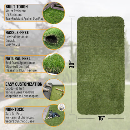 Ottomanson Pet Training Collection Easy Clean Indoor/Outdoor Reusable Training Grass Pad, 15" x 30", Green