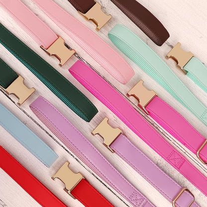 PET ARTIST Soft PU Leather Dog Collar and Leash Set, Bright & Stylish 5FT PU Leather Leash and Collar Set, Durable Pet Collars with Quick Release Metal Buckle for Small Dogs,Purple,S(9"-14")