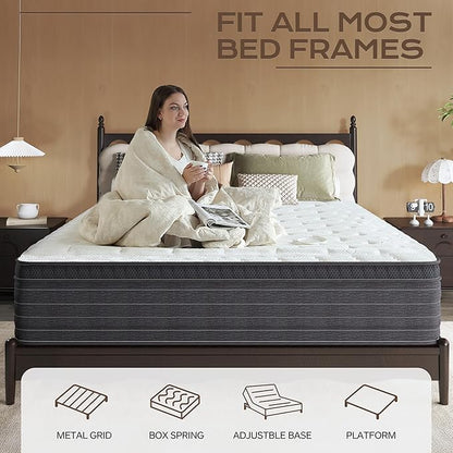 Hybrid Mattress Full Size, 12 Inch Full Soft Mattresses with Hybrid Medium Bed Mattress in a Box Pressure Relief & Supportive, Breathable Fabric