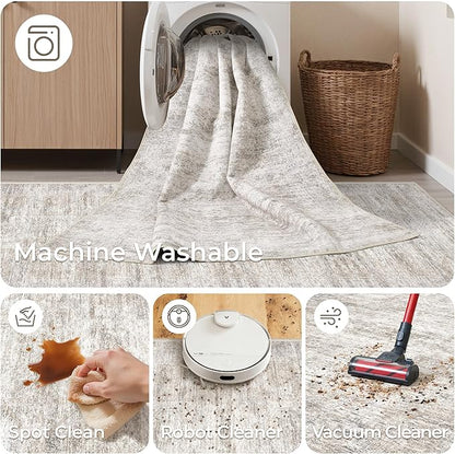 Washable Runner Rugs for Bedroom - 2x6 Runner Rug Non Slip, Ultra-Thin Entryway Runner, Soft Abstract Kitchen Runner for Hallway, Laundry, Indoor Door Mat(2'x6', Brown/Grey/Ivory)