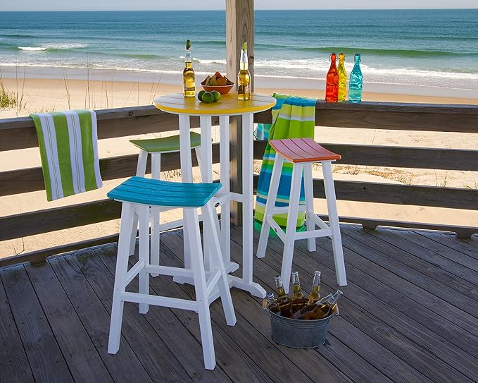 POLYWOOD 2012-FWHAR Contempo Bar Height Saddle Seat Barstool, White Frame, Aruba