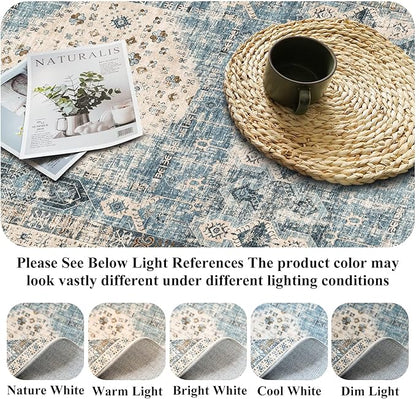Kitchen Runner Rug 2x4 Washable : Indoor Vintage Non Slip Rugs for Entryway Hallway Bedroom Ultra-Thin Foldable Low Pile Carpet for Laundry Bathroom Home Decor Floor Mat 2'x4' Aqua Blue