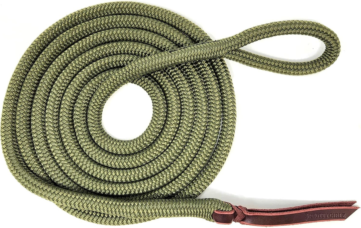 Double Braid Lead Rope with Eye Splice Loop, 12-14FT Lengths (Olive Green, 14 ft.)