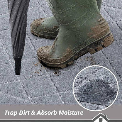 BEQHAUSE Dirt Trapper Door Mat 24" x 36", Doormat Non-Slip Entryway Rugs Washable, Dog Door Mat Stain Resistant and Absorbent Welcome Floor Mat for Front Back Door, Mud Wet Shoes & Paws, Grey