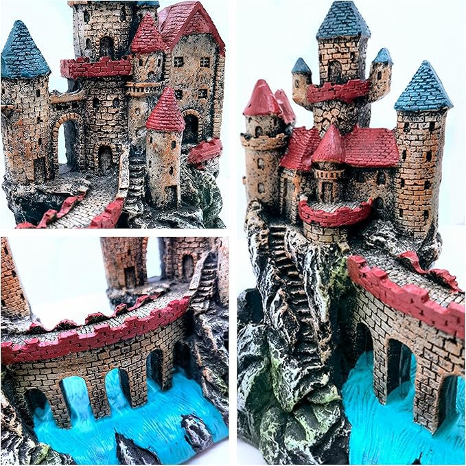 M2cbridge Antique Roman Column Ruins European Castle Aquarium Decorations Fish Tank Hideout Rocks (Large Castle)