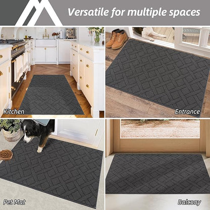 COSY HOMEER Door Mat Indoor Entrance, Non-Slip Absorbent Doormat for Front Door, Low-Profile Entryway Mat for Dirty Paws, Washable Dirt Trapper Mats (20"x32", Dark Grey)