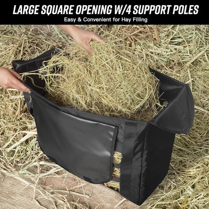 Hay Bag for Horses,Slow Feeder for Horse/Donkey/Goat, Premium 1680D Oxford Cloth,Easy to Fill and Hang with Extra Large Opening（Black）