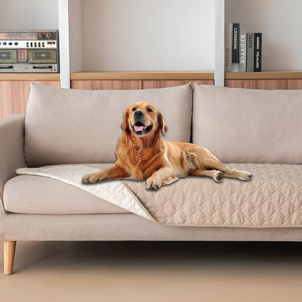 gogobunny 100% Double Sided Waterproof Dog Blanket Soft Pet Bed Cover Reversible Protect Furniture Couch Sofa Car for Puppy Cat Kids (Dark Beige/Light Beige, 30x80 Inch (Pack of 1))