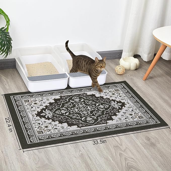 Glittme Cat Litter Mat with Non-Slip Bottom Litter Box Mat 33"X22" Litter Trapping Mat Easy to Clean Washable Cat Food Mat for Kitty,L