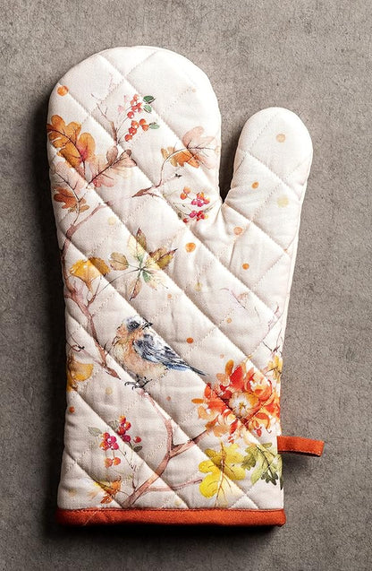 Maison d' Hermine Oven Gloves 100% Cotton Oven Mitt 7" x 13" with Loop Heat Resistant BBQ Cooking Gloves for Thanksgiving Christmas Decorations Baking Handling Hot Pans (Pack of 1, Kelim - Prairie)