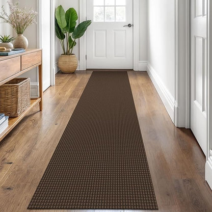 KOZYFLY Runners for Hallways 2x8 ft Washable Kitchen Runner Non Slip Rubber Backed Hall Runners Cotton Entryway Runner Rugs Floor Carpet for Indoor Backdoor Bedroom Kitchen, Reddish Brown/Coffee