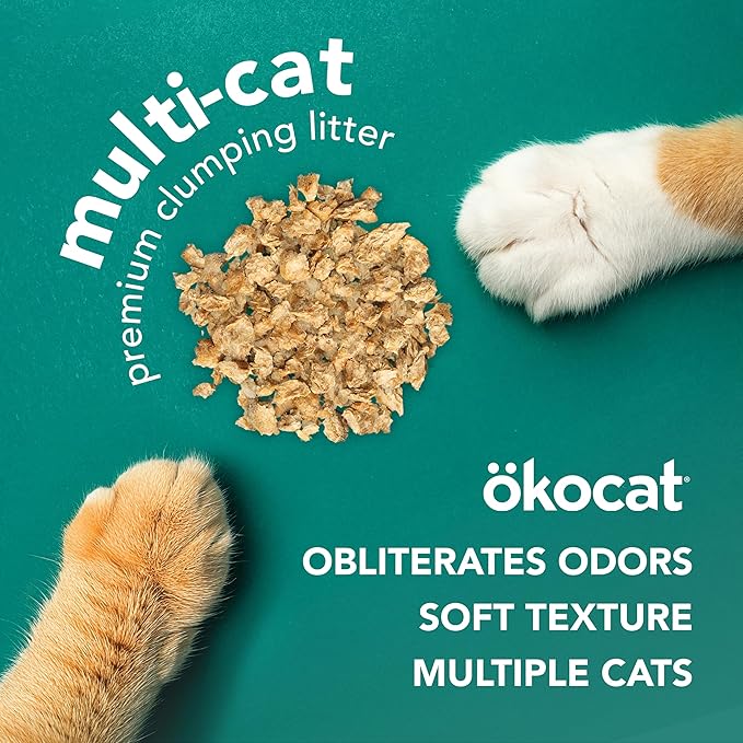 ökocat Multi-Cat Wood Clumping Cat Litter, Unscented, 12.6 pounds - Natural Ingredients, Obliterates Odors with Natural Odor Neutralizer, Clumps Solid, 99% Dust Free, Great for Multiple Cats