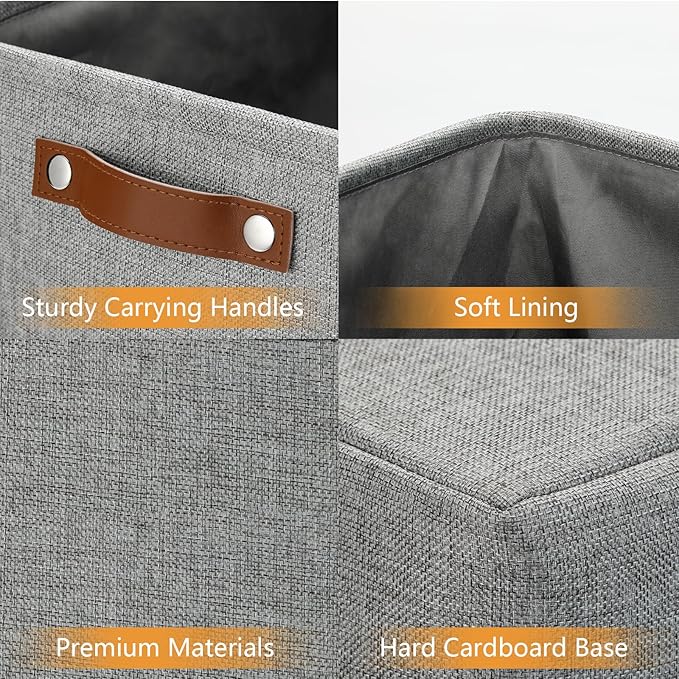 DULLEMELO Large Storage Baskets for Blankets Living Room 51L Canvas Storage Baskets for Organizing 3 Pack Collapsible Baskets Bins for Organizing Home Office with Handles (Grey)