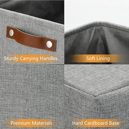 DULLEMELO Large Storage Baskets for Blankets Living Room 51L Canvas Storage Baskets for Organizing 3 Pack Collapsible Baskets Bins for Organizing Home Office with Handles (Grey)