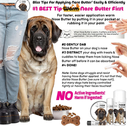 The Blissful Dog Mastiff Nose Butter for Dry, Cracked Skin, Lick-Safe Dog Nose Balm with Moisturizing Shea Butter, Almond, Olive, and Essential Oils, Pet Supplies, Uncented, 4 oz.