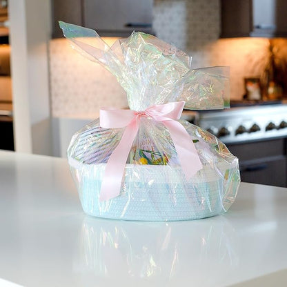 NaturalCozy 3-Piece Oval Storage Basket Set– Soft Natural Rope Woven Baskets for Storage Shelf, Toy, Nursery, Gift, Baby Shower, Pets Cat Dog Bins | Small Basket for Organizing (Off White Turquoise)