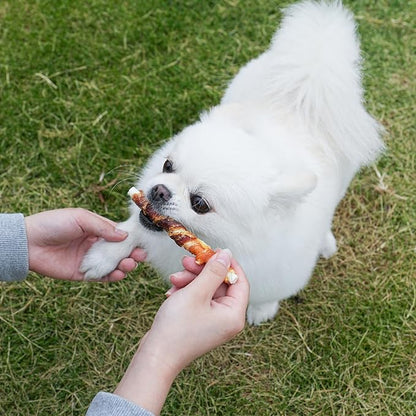 MON2SUN Dog Treats 5 Inch Double Flavor Chicken & Duck Wrapped Rawhide Sticks, Teeth Cleaning for Small Dogs, 10.6 oz (20 Count)