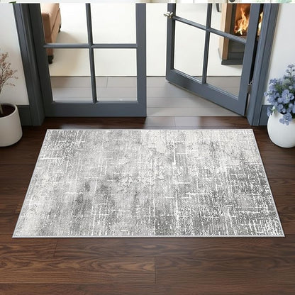 Washable 2x4 Entryway Area Rugs: Non-Slip Abstract Water Resistant Kitchen Rug Durable Doormat Soft Bedroom Carpet Indoor Low Pile Floor Mat for Bathroom Dining Room Hallway Runners(2x4,Light/Grey)