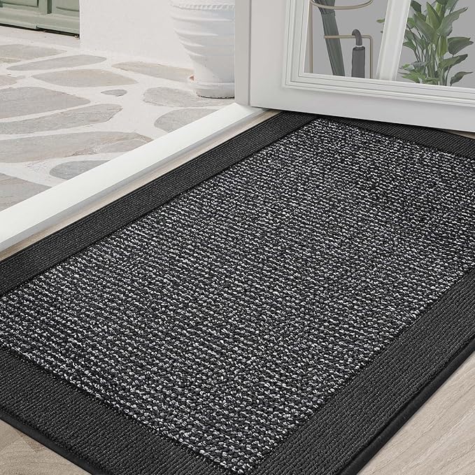 BEQHAUSE Indoor Door Mat 36" x 60", Dirt Trapper Door Mats Non-Slip Entryway Rugs Washable, Resist Dirt Absorbent Welcome Mat, Low Profile Floor Mats for Front Back Door and Entryway, Charcoal
