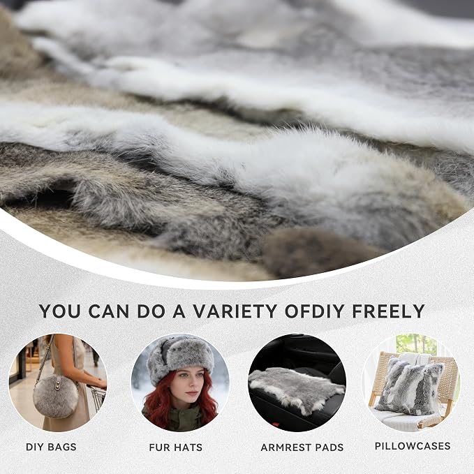 Craft Rabbit Fur Pelt Skin Genuine Tanned Animal Hide with Sewing Quality Leather 12" by 14" for Decoration DIY Crafts Cat Dog Toys Fur Fabric（5Pcs, Grey）
