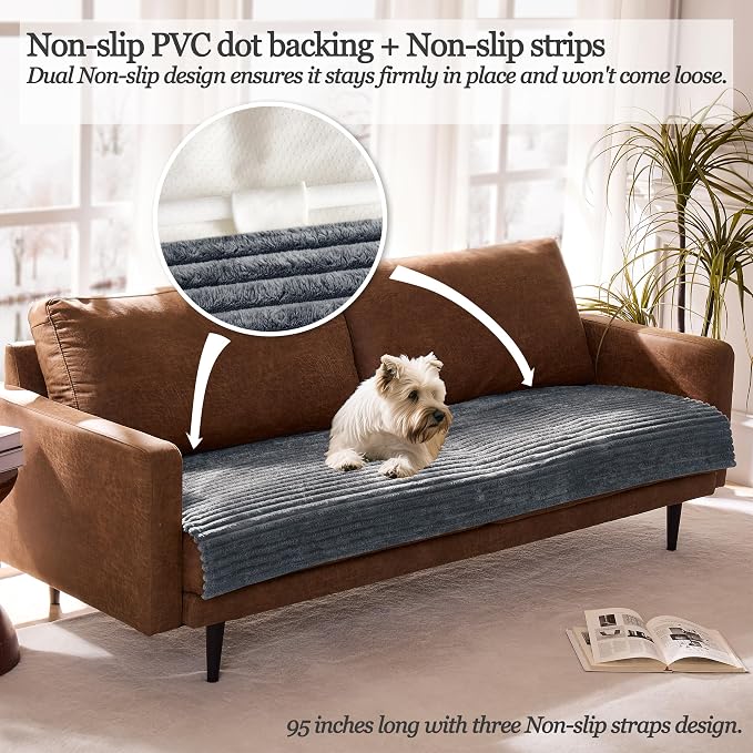 Waterproof Dual Non-Slip Couch Cover for Dogs, Fuzzy Soft Pet Couch Covers for 2 Cushion Sofa loveseat, Pet Friendly Soft Dog Bed Covers Sofa Cover Washable (Titanium Gray, 33" x 62" 1 Pack)