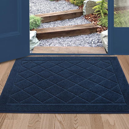 BEQHAUSE Dirt Trapper Door Mat 24" x 36", Doormat Non-Slip Entryway Rugs Washable, Dog Door Mat Stain Resistant and Absorbent Welcome Floor Mat for Front Back Door, Mud Wet Shoes & Paws, Navy Blue