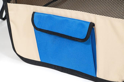 Pawer 45”×24” 8-Panel Foldable Pet Playpen, Blue+Beige, Personalize Embroidery Extra Fabric Piece Available, for Cat/Dog/Puppy, 600D Oxford Cloth Portable Indoor & Outdoor Kennel with Carry Bag