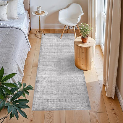 Washable Hallway 2x6 Runner Rugs: Soft Boho Geometric Entryway Kitchen Carpet Non-Slip Neutral Stain-Resistant Floor Mat for Bedroom Bathroom – Gifts for Newlyweds/Household Home Decor(Grey/Ivory,2x6)