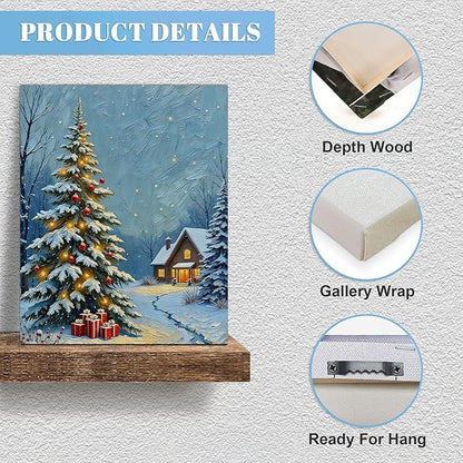 Framed Christmas Pictures Wall Decor,Vintage Pine Tree Prints,Winter Christmas Canvas Wall Art Decoration for Bedroom Bathroom Living Room Rustic Xmas Holiday Gifts (Christmas Tree 20, 24'' X 36'')