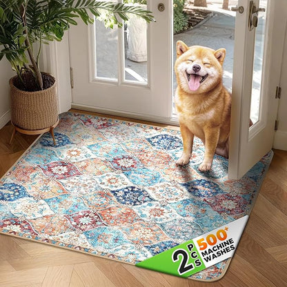 Hompet 2 Pack Super Absorbent Dog Door Mat for Muddy Paws, Washable Pee Pads for Dogs, Reusable Puppy Training Pads, Quick Dry Non-Slip Pet Entryway Rug, Leak-Proof Potty Pad for Indoor Floors 54x54