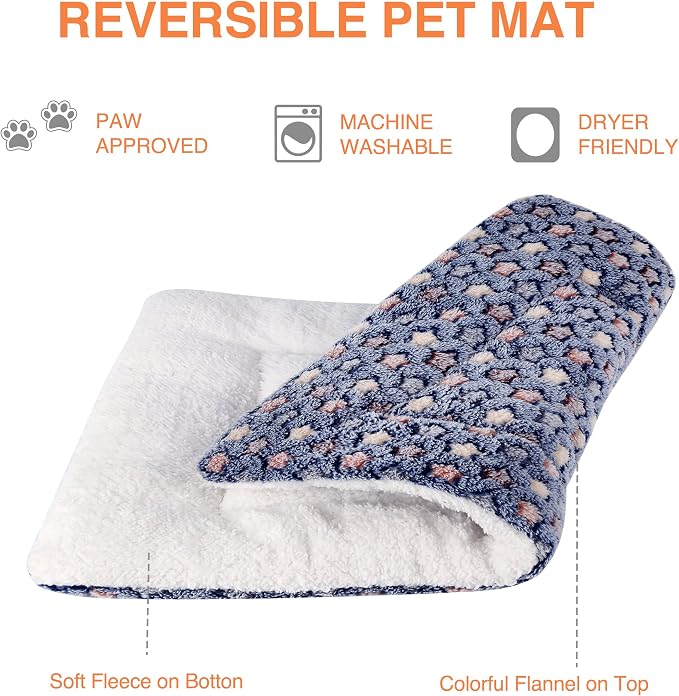 Mora Pets Dog Bed Crate Pad Ultra Soft Pet Mat Star Print 22 Inch Blue | Washable Crate Mat for Large Medium Small Dogs, Reversible Fleece Dog Crate Kennel Mat Flat Cat Bed Liner