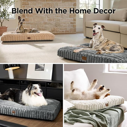 Bedsure ComfyFleece™ Fluffy XL Dog Bed, Extra Large Crate Pillow 41x27 Grey | Aesthetic Crate Bed for Balanced Support Cute Chopped Foam Pad with Removable Washable Cover Non-Slip Waterproof Cozy Pet Mat