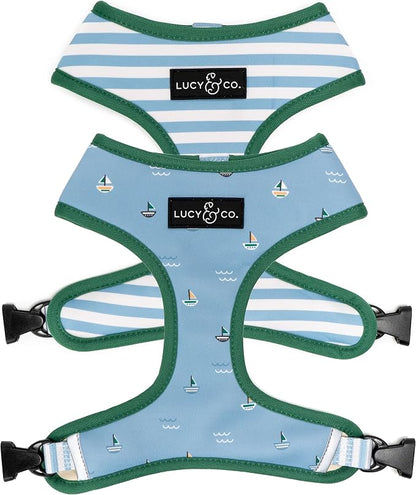 Lucy & Co. Reversible Dog Harness - Water-Repellent Neoprene, Dual-Print Design, Easy Swap Style, Adjustable Comfort Fit - Set Sail Reversible Harness - X-Small