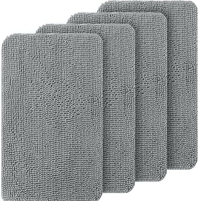 OLANLY Dog Door Mat Set 4-Piece 59x24, Absorbs Moisture and Dirt, Absorbent Non-Slip Washable Doormat, Quick Dry Chenille Mud Mat for Dogs, Entry Indoor Entryway Carpet for Inside Floor, Grey