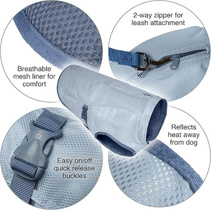 Kurgo Dog Core Cooling Vest - Summer Cooling Jacket - Evaporative Cooling Coat - Harness-Compatible - Reflective Accents - Grey - Large