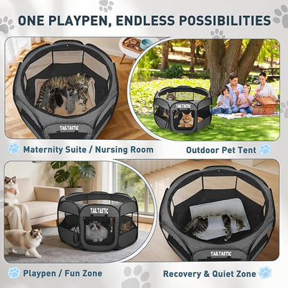 Portable Pet Playpen for Small Dogs & Cats, Foldable Puppy Safety Pen with Removable Zipper Top, Breathable Mesh Dog Delivery Room, Indoor Isolation Cage for Kittens/Rabbits (Dark Grey, Small)