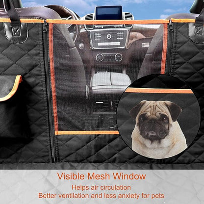 Femuar Dog Car Seat Cover, Waterproof Nonslip Pet Seat Cover for Back Seat with Storage Pockets Mesh Visual Window, Heavy Duty Scratchproof Pet Dog Seat Cover Hammock for Cars Trucks and SUVs