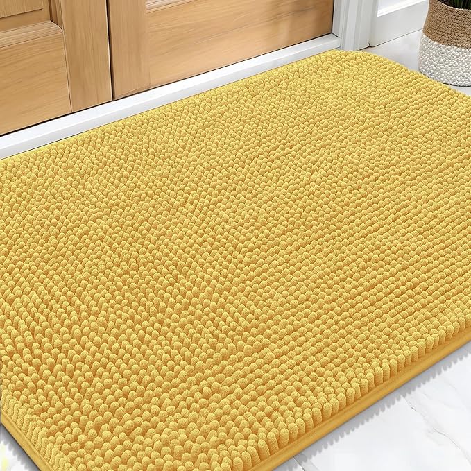 OLANLY Dog Door Mat for Muddy Paws 30x20, Absorbs Moisture and Dirt, Absorbent Non-Slip Washable Doormat, Quick Dry Chenille Mud Mat for Dogs, Entry Indoor Entryway Carpet for Inside Floor, Yellow