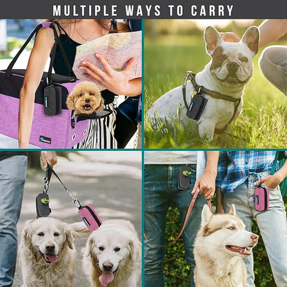 PetAmi Dog Poop Bag Holder for Leash Doggie Waste Bag Dispenser with Clip & Velcro Belt for Puppy Potty Walking Accessories Travel Camping Pet Supplies Zipper Pouch with Trash Bag Roll, Gray 1 Pack