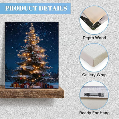 Framed Christmas Pictures Wall Decor,Vintage Pine Tree Prints,Winter Christmas Canvas Wall Art Decoration for Bedroom Bathroom Living Room Rustic Xmas Holiday Gifts (Christmas Tree 13, 11'' X 14'')