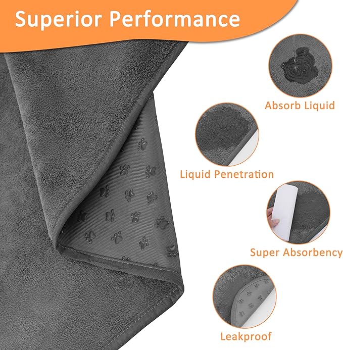 Bunlitent Washable Pee Pads for Dogs, 36" x 48", Gray, 3 Packs, Quick-Dry | Non-Slip, Fast Absorbent, Waterproof, Reusable, For Incontinence, Housebreak, Crate, For Puppy, Senior Dog