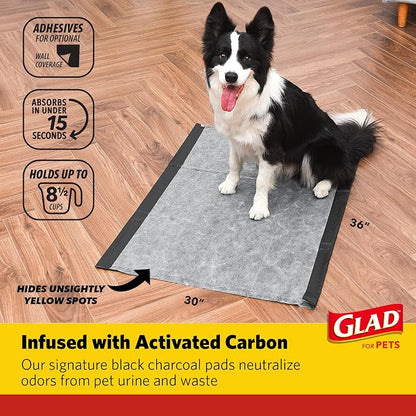 Glad for Pets Giant Activated Carbon Training Pads, 30 x 36 In, 24 Ct, 2-Pk | Adhesive backing and wall protection for leak-proof, super-absorbent day-to-night coverage