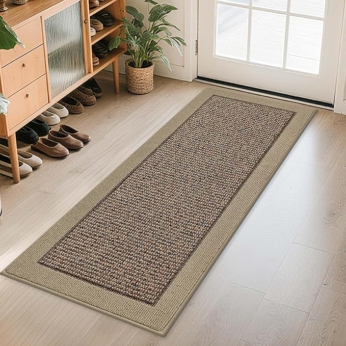 BEQHAUSE Indoor Door Mat 24" x 60", Dirt Trapper Door Mats Non-Slip Entryway Rugs Washable, Resist Dirt Absorbent Welcome Mat, Low Profile Floor Mats for Front Back Door and Entryway, Taupe