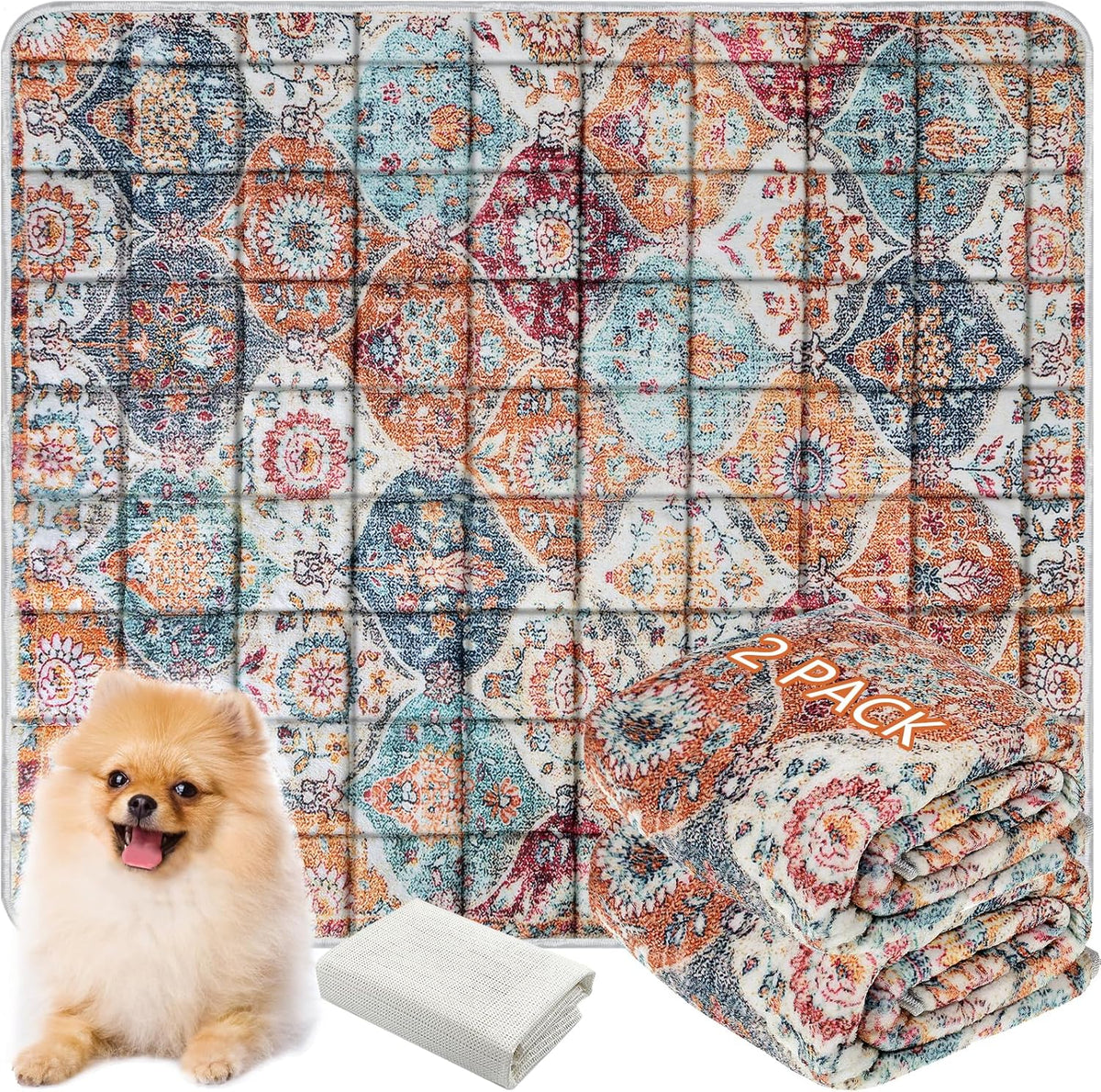 Washable Thickened Pee Pads for Dogs, 2 Pack (36"x42") Upgrade Reusable Puppy Pads with Non-Slip Rug, Super Absorbent Leakproof Puppy Training & Whelping Pads for Dogs, Doggie