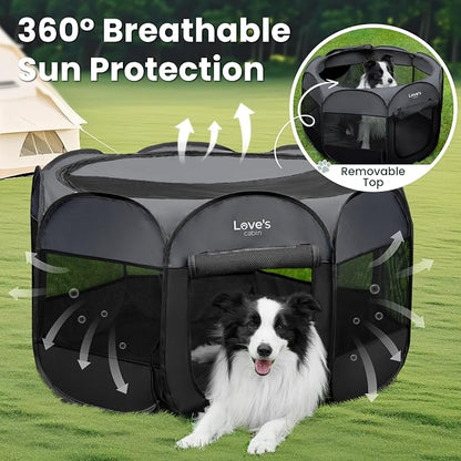 Love's cabin Pet Puppy Dog Playpen, Small Dog Tent Crates Cage Indoor/Outdoor, Portable Playpen for Cat, Foldable Pop Up Dog Kennel Playpen with Carring Case, Removable Zipper Top, Dark Grey