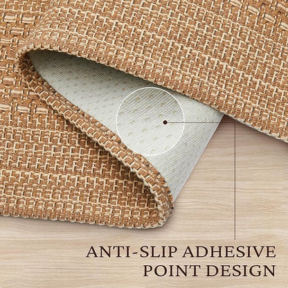 2x3 Textured Washable Entry Rug, Natural Woven Low-Profile Door Mat with Non-Slip TPR Backing, Light Brown, for Entryway, Kitchen, Laundry Room