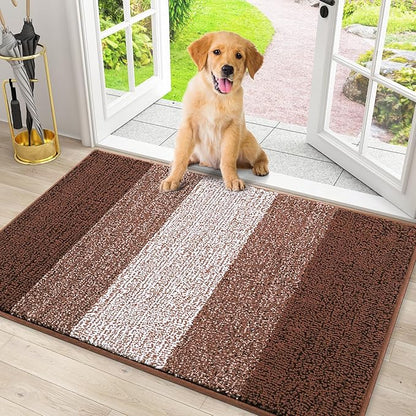 Smiry Dog Door Mat for Muddy Paws, Absorbs Moisture and Dirt, Low-Profile Entryway Mat with Non-Slip Backing, Entry Indoor Outdoor Doormat for Inside Floor (30x20 Inches, Brown, Striped)