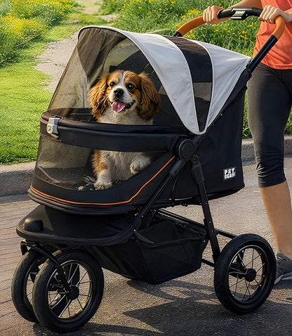 Pet Gear No-Zip Jogger Pet Stroller for Cats/Dogs, Zipperless Entry, Airless Tires, Easy One-Hand Fold, Cup Holder + Storage Basket, Salt- Extra Large